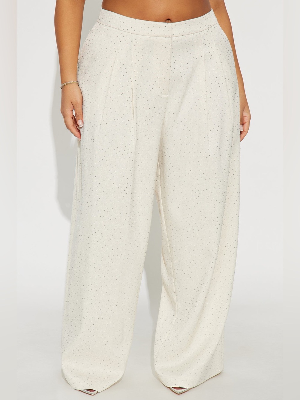 Fashion Nova size Medium Cream Wide-Leg Rhinestone Women's Pants used once